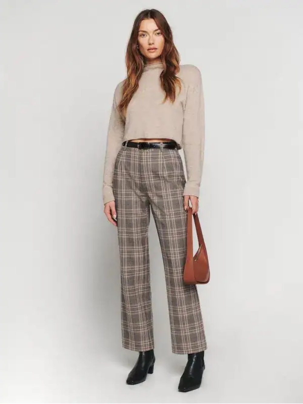 Reformation Franklin Pant in Beige Red Tartan